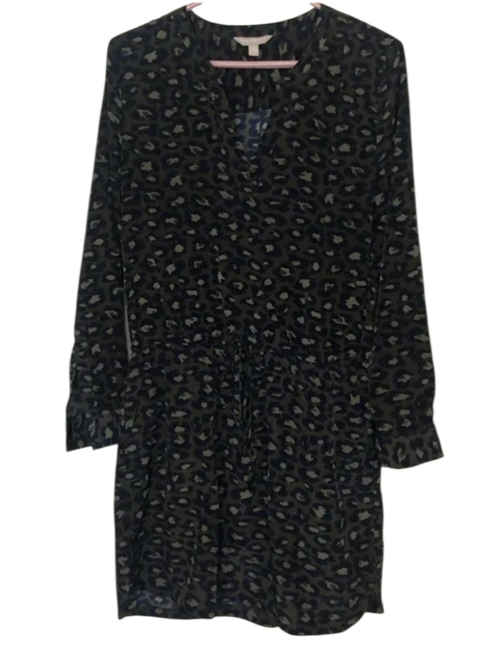 Banana Republic Black and Olive Long Sleeve Animal Print Dress